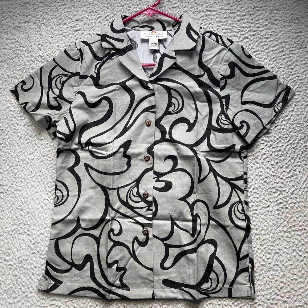 Rix Hawaiian Shirt Adult Size XXS Gray Button Up Aloha Short Sleeve